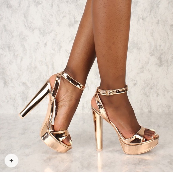 rose gold chunky heel shoes